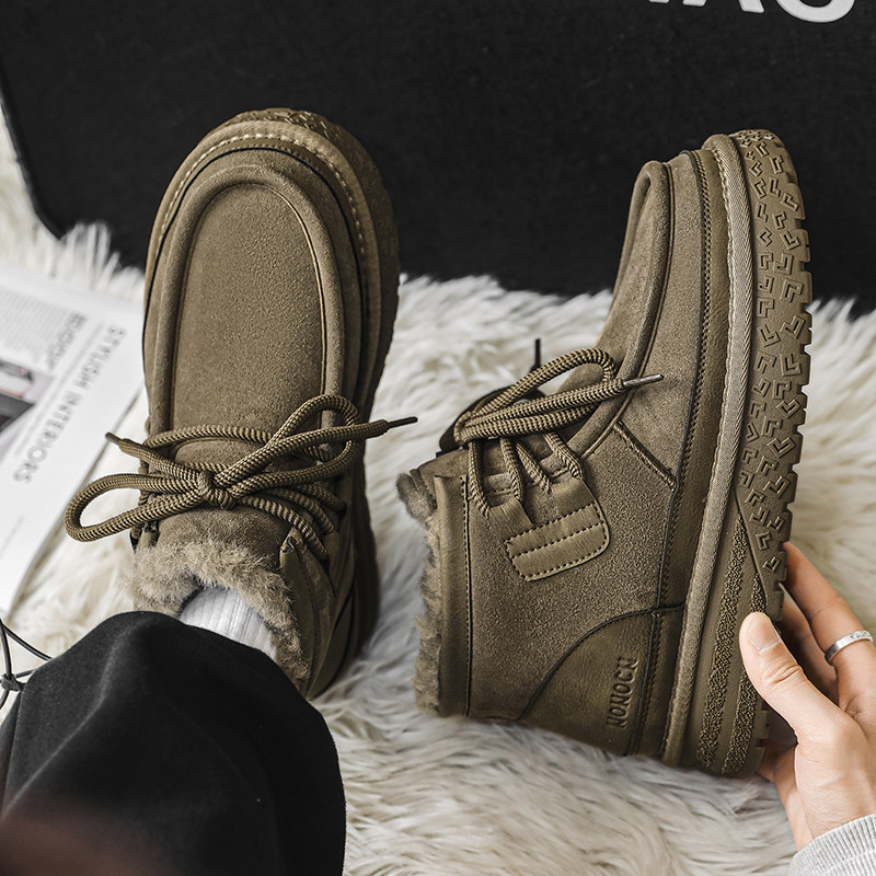 男士袋鼠雪地靴冬季加绒加厚保暖2025新款防水防滑羊皮毛一体棉鞋