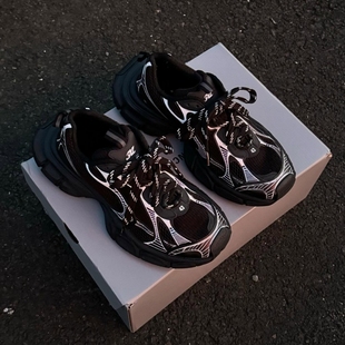 休闲百搭情侣运动鞋 2025新款 子 黑色男款 厚底增高九代3XL老爹鞋