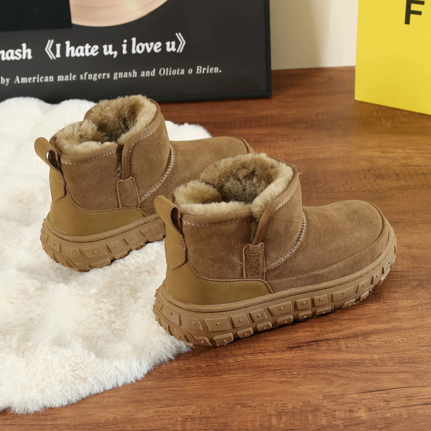 桑坡村雪地靴男短筒轮胎防滑厚底冬季2025新款加绒加厚东北大棉鞋