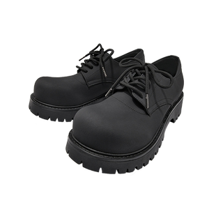 德比鞋黑色男鞋2025新款冬季厚底增高大头鞋休闲哑光男圆头皮鞋子