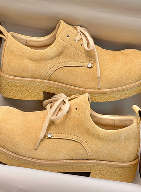 米奇黄色德比鞋厚底增高男2024新款高级感cleanfit男鞋休闲皮鞋子