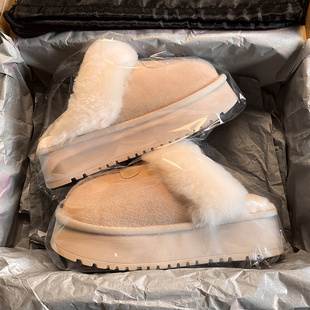 桑坡厚底雪地靴羊皮毛一体女冬季2026新款加绒保暖半拖毛毛拖鞋潮