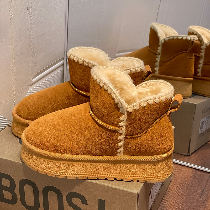 针织雪地靴羊皮毛一体女冬季新款厚底防滑加绒加厚抗寒保暖棉靴子
