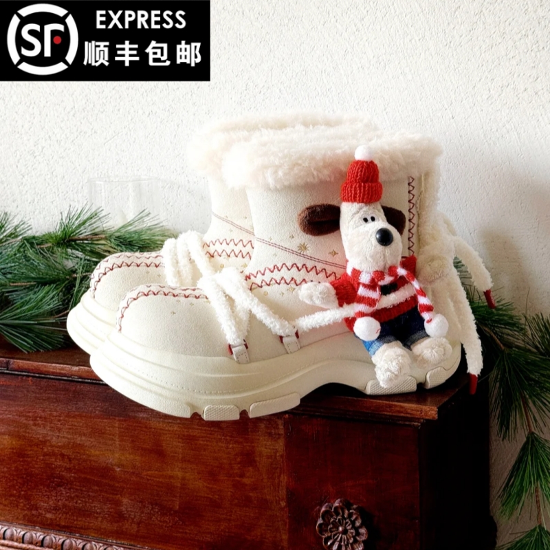 雪地靴女冬季2025新款真皮羊毛靴子男厚底增高防水防滑大头鞋棉鞋