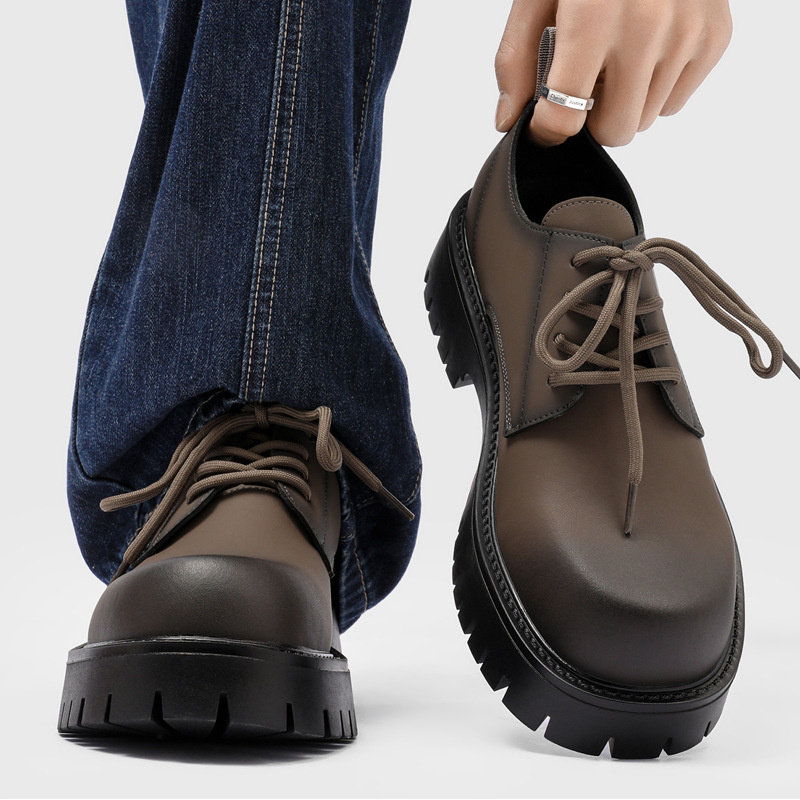 【高品质】男款厚底英伦风休闲德比鞋正装商务高级感黑色系带男鞋,流行男鞋,休闲皮鞋,淘宝优惠券,粉丝福利购,淘宝优惠卷