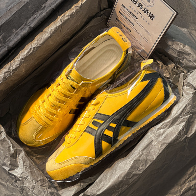 官网正品黄色真皮阿甘鞋女款2025新款夏季休闲板鞋情侣百搭德训鞋