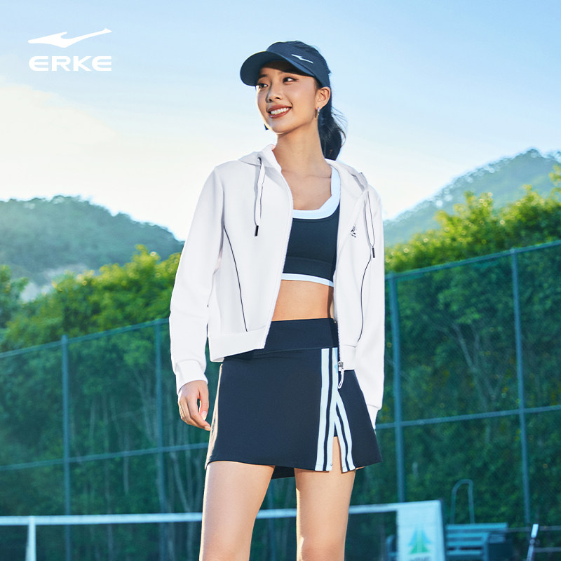 鸿星尔克开衫带帽卫衣女2026春季新款连帽拉链开衫修身运动外套女