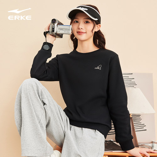 鸿星尔克卫衣女2025春秋新款女士运动服圆领长袖加绒上衣休闲女装