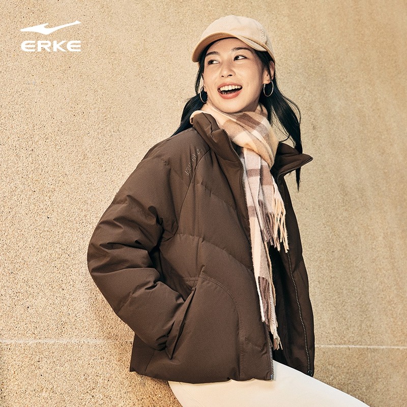 鸿星尔克羽绒服女款2025冬季新款女士好看面包服运动棉服夹克外套