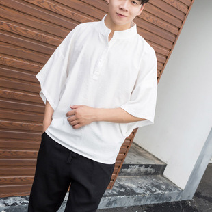 衬衫 夏季 演出服发型师夜店蝙蝠衬衣中袖 日系立领个性 嘻哈潮流 薄款