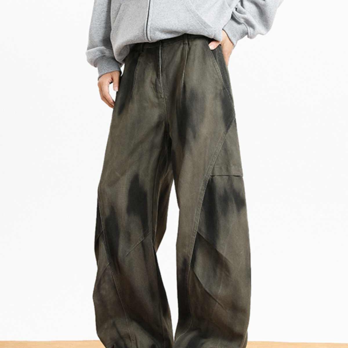 水洗拼接弯刀牛仔裤复古扎染