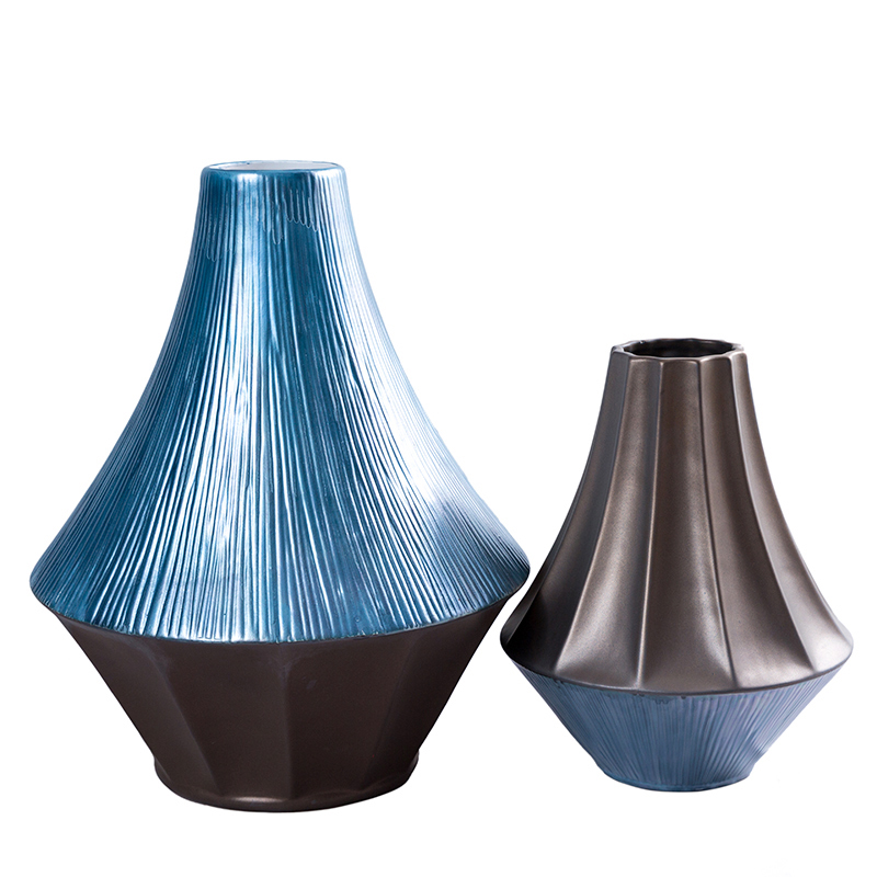 法美式新古典金蓝陶瓷花瓶摆件 客厅电视柜台面花插 几何创意花器