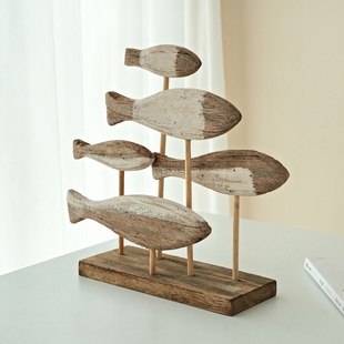 海洋风格 电视柜摆台 手工木制立体鱼摆件地中海桌面摆设样板房软装