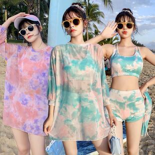 跨境泳装 泳衣女三件套辣妹新款 遮肉长袖 平角韩国大码 外贸保守时尚