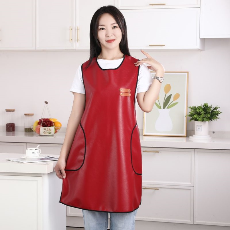 新款加厚时尚厨房皮U围裙防水罩衣男女外穿围裙软皮防油超软家用