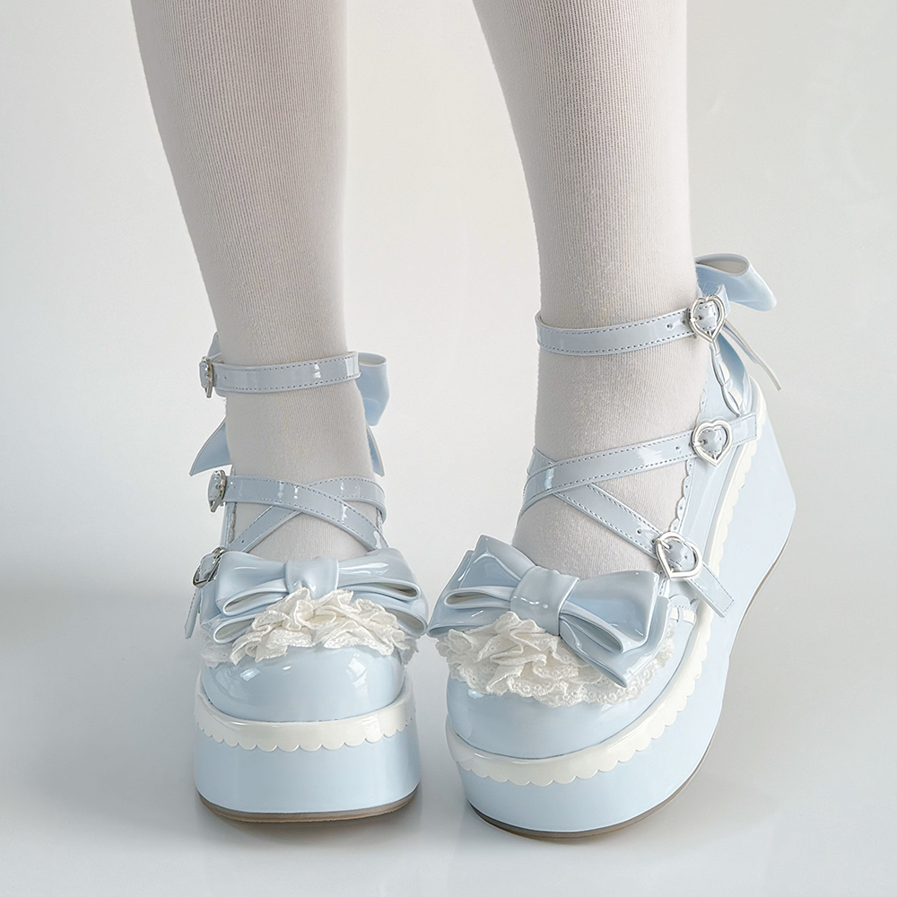 【现货】奶油松塔原创lolita厚底鞋蝴蝶结甜美女鞋