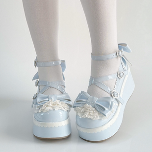 【现货】奶油松塔原创lolita厚底鞋蝴蝶结甜美女鞋