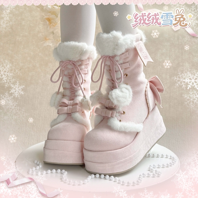 二团/定金绒绒雪兔芝士芒芒物语lolita可爱雪地靴厚底中筒靴长靴