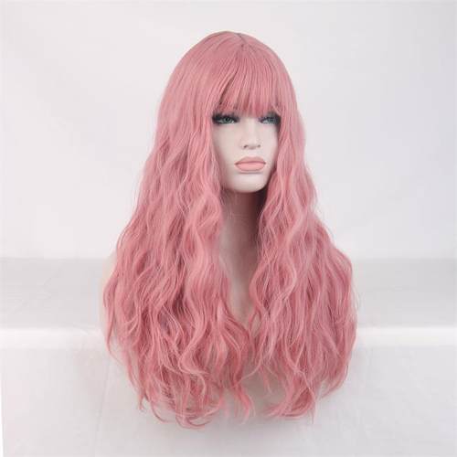 新款直销跨境电商空气刘海假发女头套卷发化纤粉色头套欧美假发大