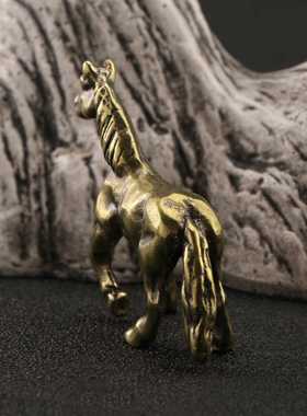 新款直销国潮仿古玩黄铜骏马摆件茶宠书房装饰品古铜十二生肖马工