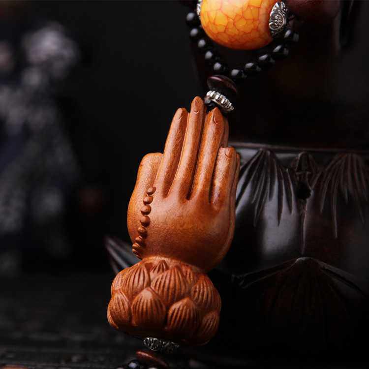 新款直销热卖 汽车挂件 莲花佛手整木桃木汽车内饰用品 汽车挂饰Y