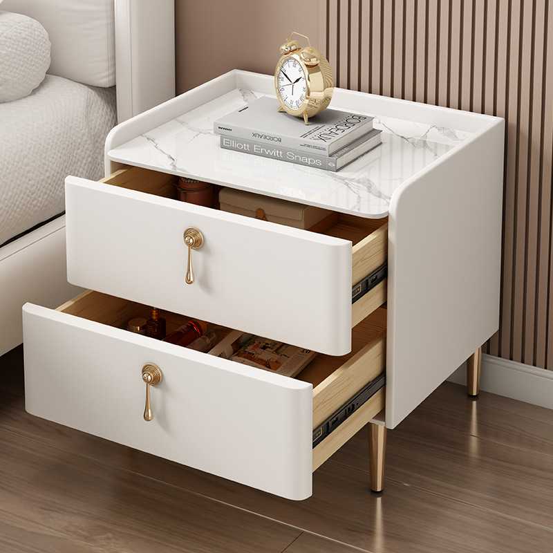 新款直销南康家具床头柜简约现代超窄轻奢岩板实木智能无线充电卧