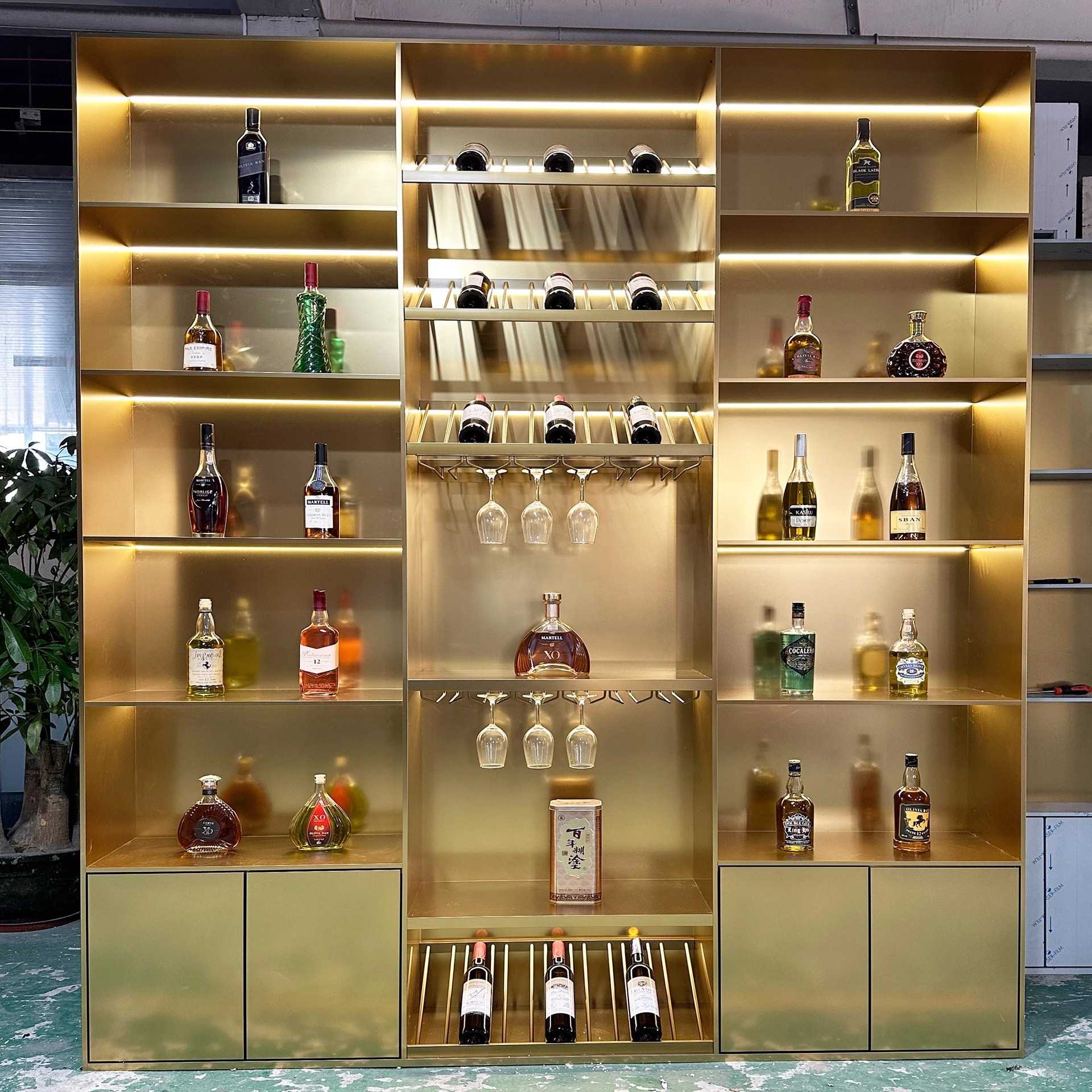 新款直销私人酒窖酒店吧台现代风格玫瑰金常温开放敞开式不锈钢酒