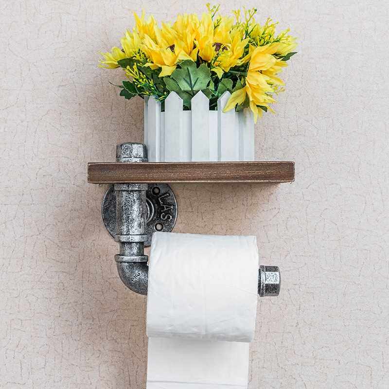 新款直销美式复古壁挂式收纳水管架铁艺实木置物层板架客厅挂墙架