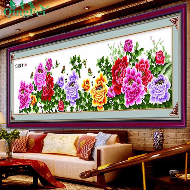 新款直销精准印布十字绣九尺牡丹十字绣富贵满堂全景国色客厅丝线