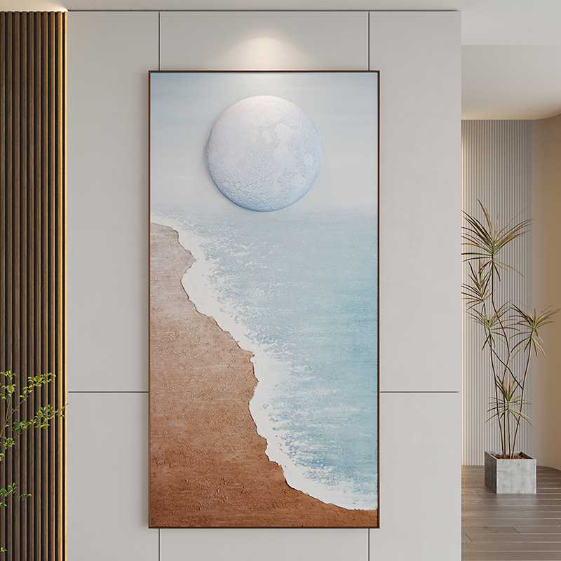 新款直销新中式玄关肌理画大气入户装饰画3d立体浮雕竖版过道走廊图片