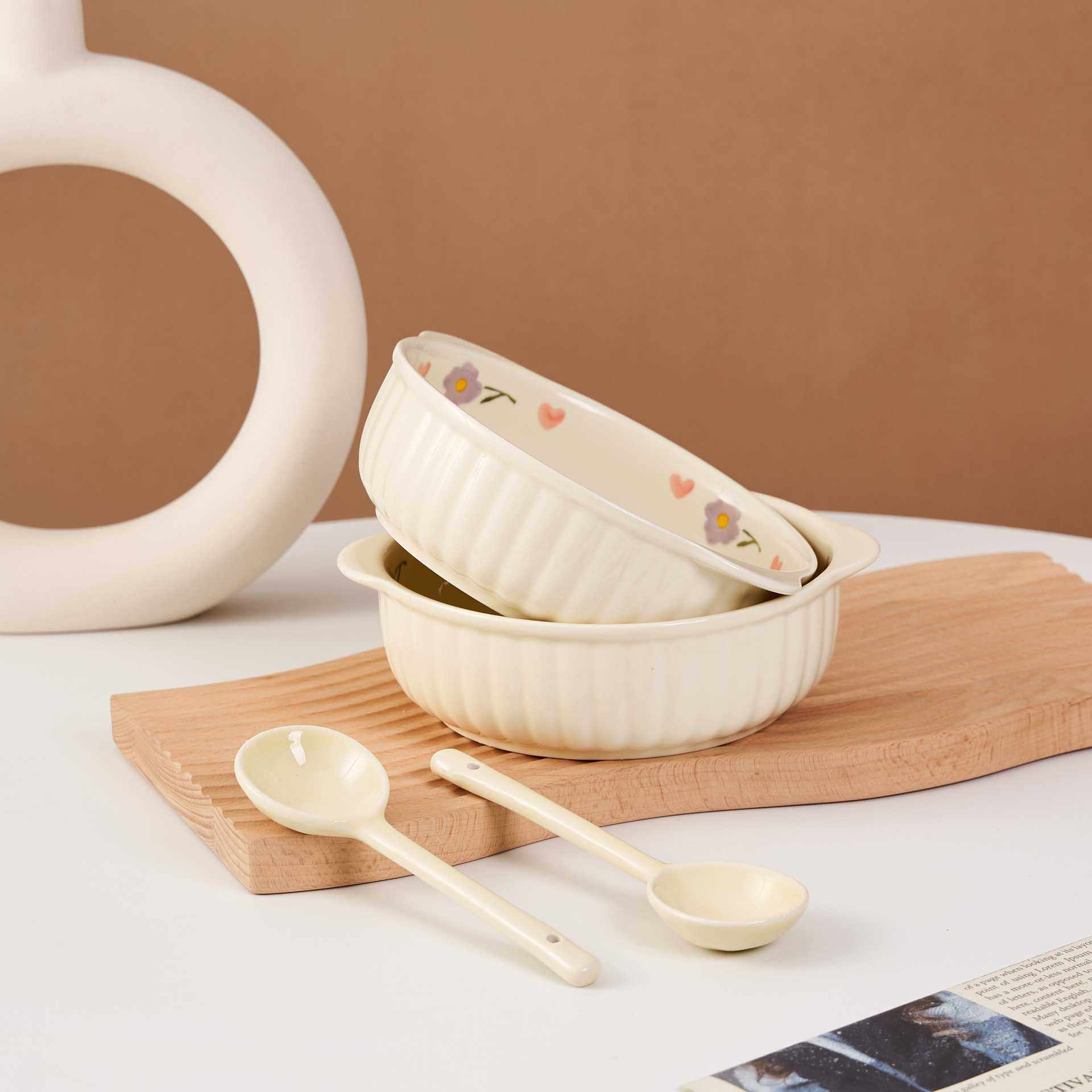 新款直销陶瓷双耳汤碗防烫大碗泡面碗家用大容量汤盆烤碗釉下彩白,餐饮具,碗,淘宝优惠券,粉丝福利购,淘宝优惠卷