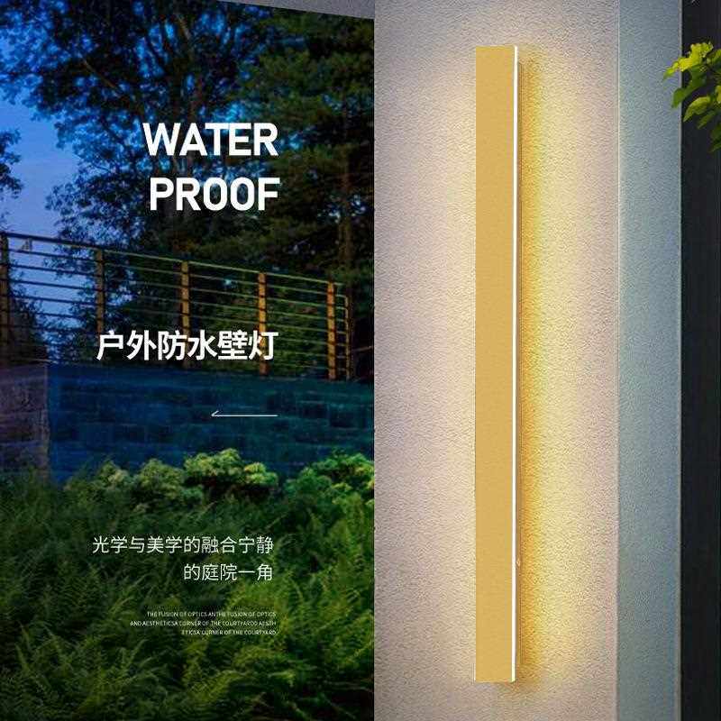 新款直销户外防水LED壁灯金色 极简长条别墅大门庭院灯工程洗墙灯