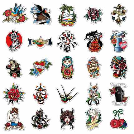 新款直销50张ins风个性纹身图案涂鸦贴纸笔记本电脑行李箱滑板车