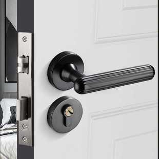 新款直销铝合金工程室内门锁 黑色卫生间实木门把手 工程锁家用静