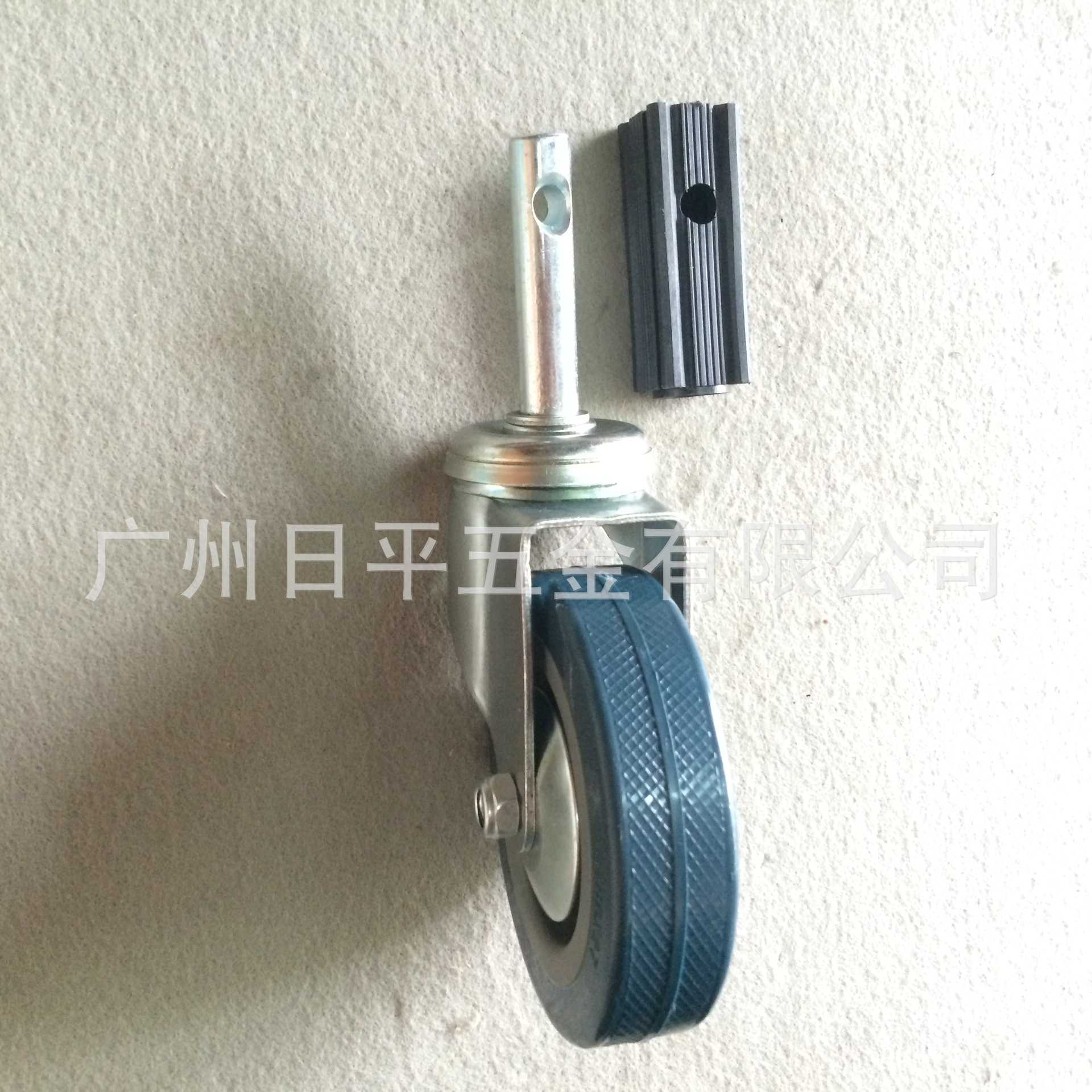 新款直销轮子餐车轮4寸灰色单轴TPR静音轮12^60插杆带方套万向轮