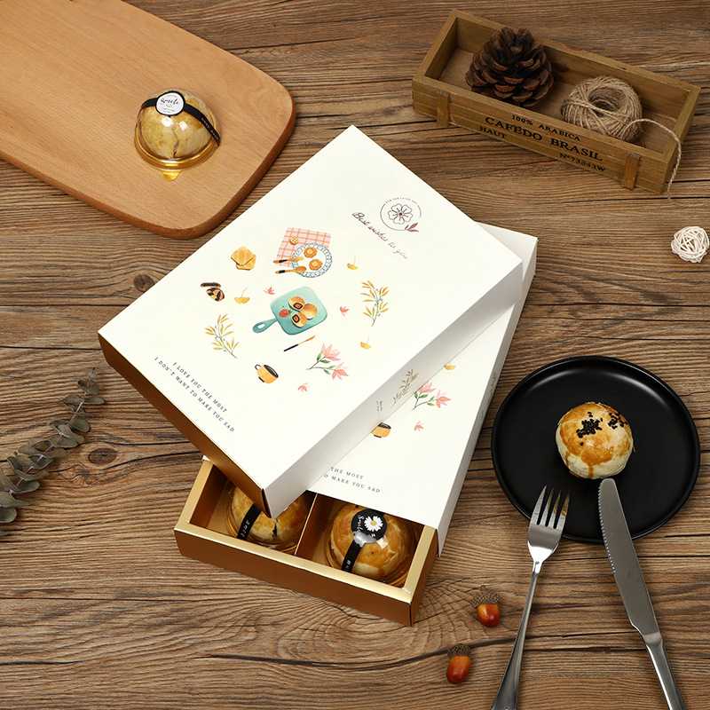 新款直销月饼包装盒  6粒装80G中秋蛋黄酥手绘礼品盒金卡色雪媚娘