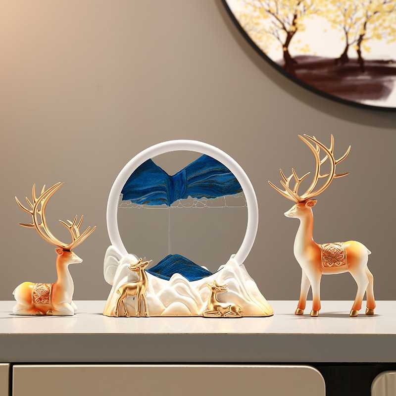 新款直销客厅电视柜酒柜玄关装饰品流沙画沙漏鹿摆件乔迁新居礼品图片