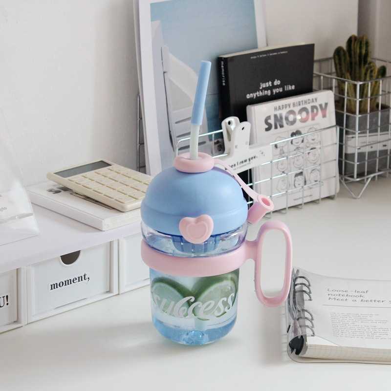 新款直销彩虹手柄大容量水杯茶水分离杯女孩上学用便携吸管杯trit