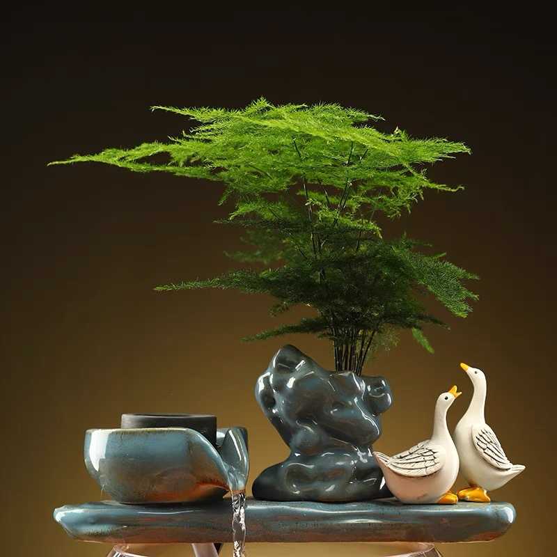 新款直销创意玻璃金鱼缸客厅桌面循环流水摆件小型家用招财鱼缸迷