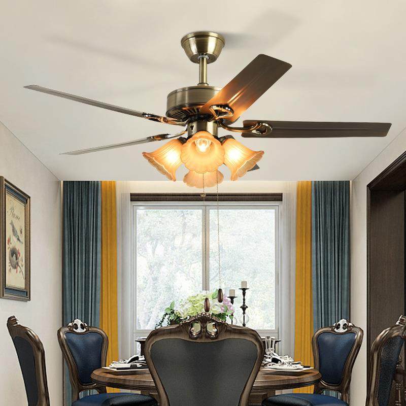 新款直销工业吊扇灯木叶卧室中古风侘寂风电扇复古客厅吊灯铁叶餐