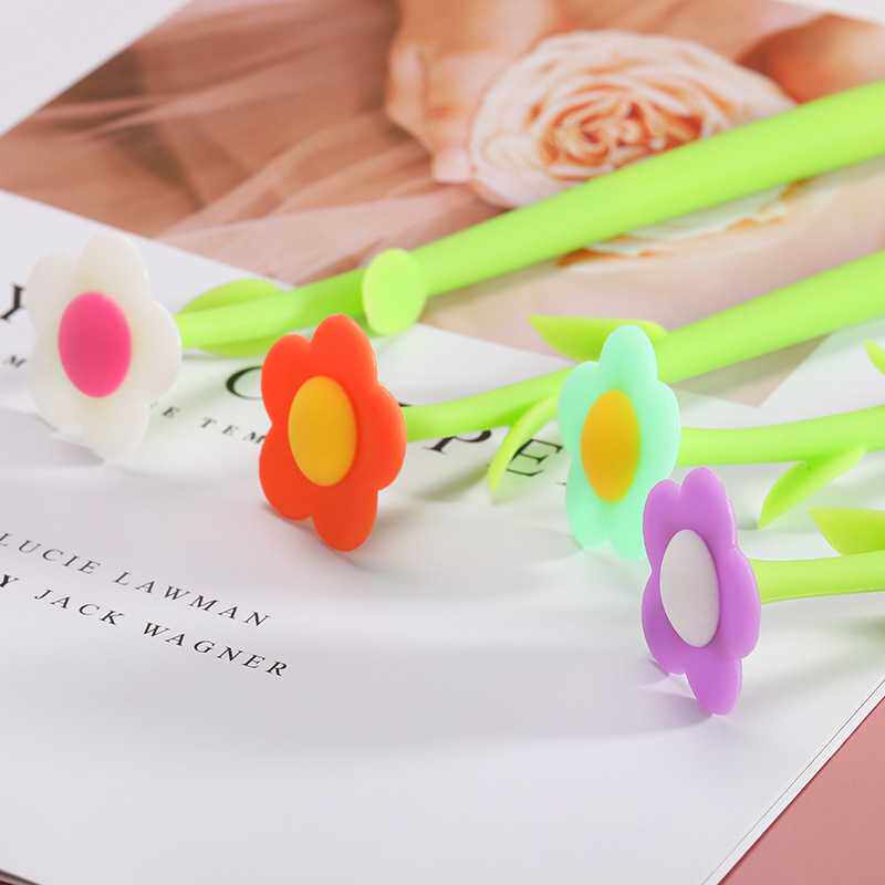 新款直销韩版甜美创意可爱少女硅胶五瓣花中性笔学生个性时尚水性