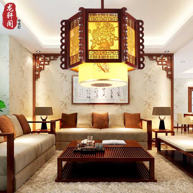 新款直销中式吊灯实木餐厅客厅灯现代中式灯具中国风仿古灯饰梅兰