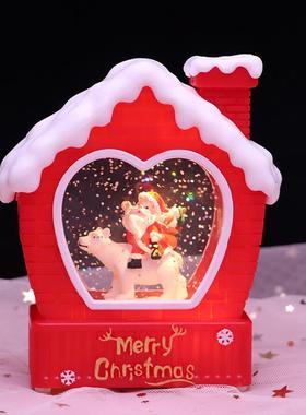 新款直销圣诞房子水晶灯音乐盒老人树烟囱小夜灯树脂桌面装饰摆件