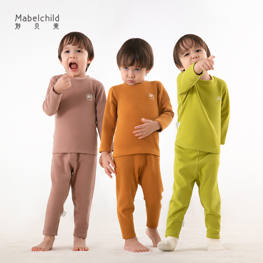 【低敏厚暖皮】儿童睡衣羊绒桑蚕丝秋冬季保暖衣德绒宝宝内衣套装