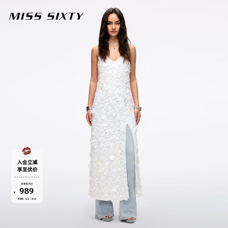 Miss Sixty夏季连衣裙女吊带重工珠片绣高级感度假风优雅图片