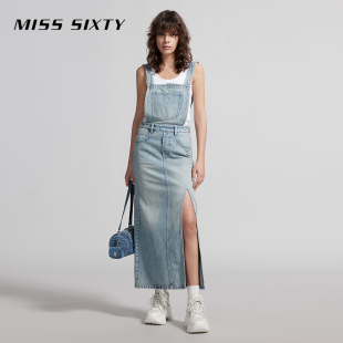 Miss 开衩 Sixty背带牛仔连衣裙减龄少女感复古工装