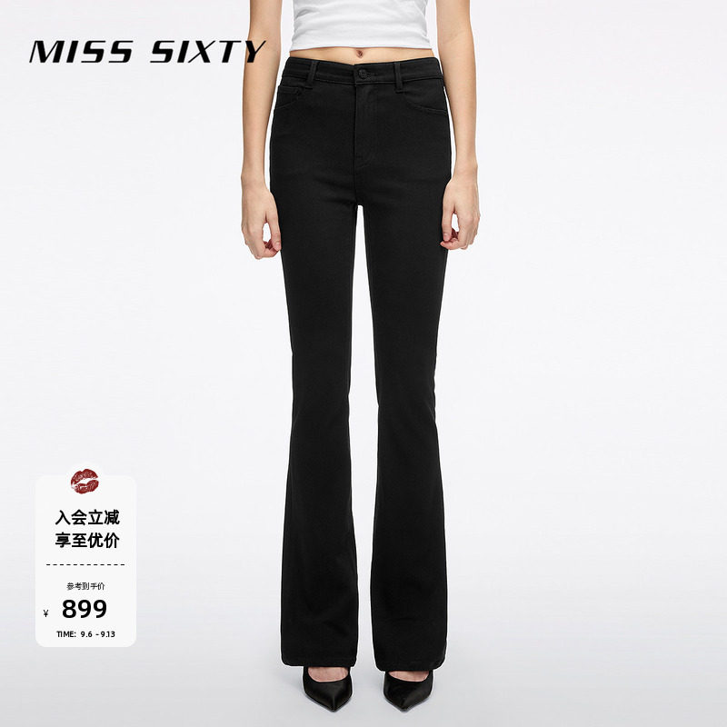 Miss Sixty2026冬季牛仔裤女复古四面弹修身显瘦喇叭裤小黑裤图片