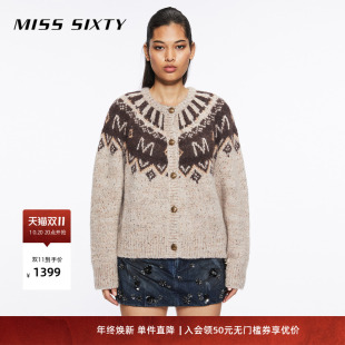 针织外套女费尔岛提花复古毛衣慵懒百搭 新款 Miss Sixty冬季