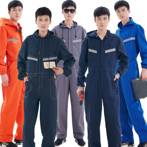 纯棉带帽连体工作服服连体衣机修