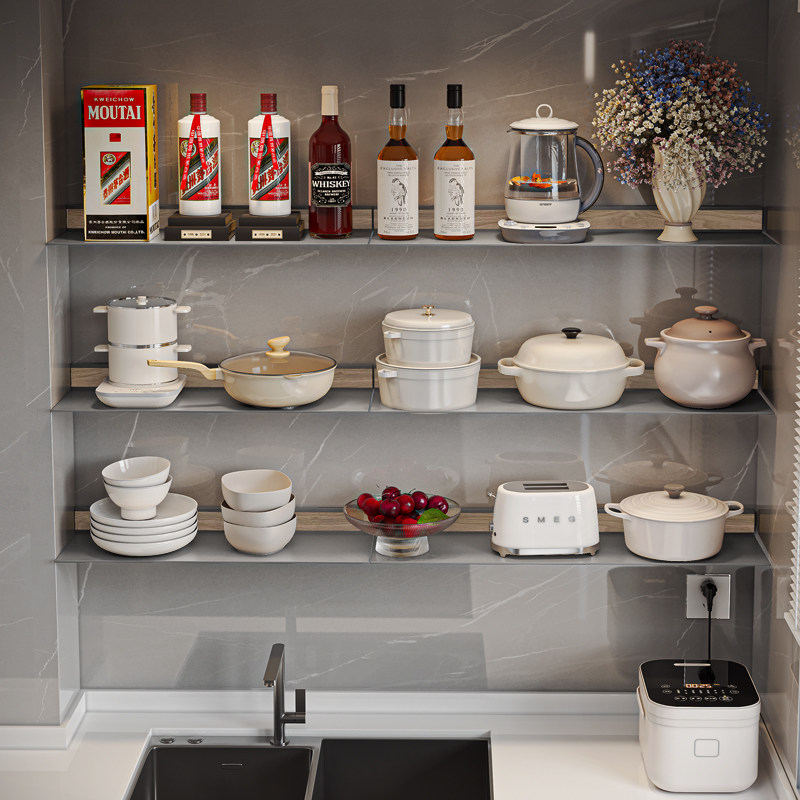 厨房置物架壁挂式免打孔墙上搁板一字板放锅架子多功能调料收纳架,厨房/烹饪用具,厨房置物架/置物柜/角架,淘宝优惠券,粉丝福利购,淘宝优惠卷